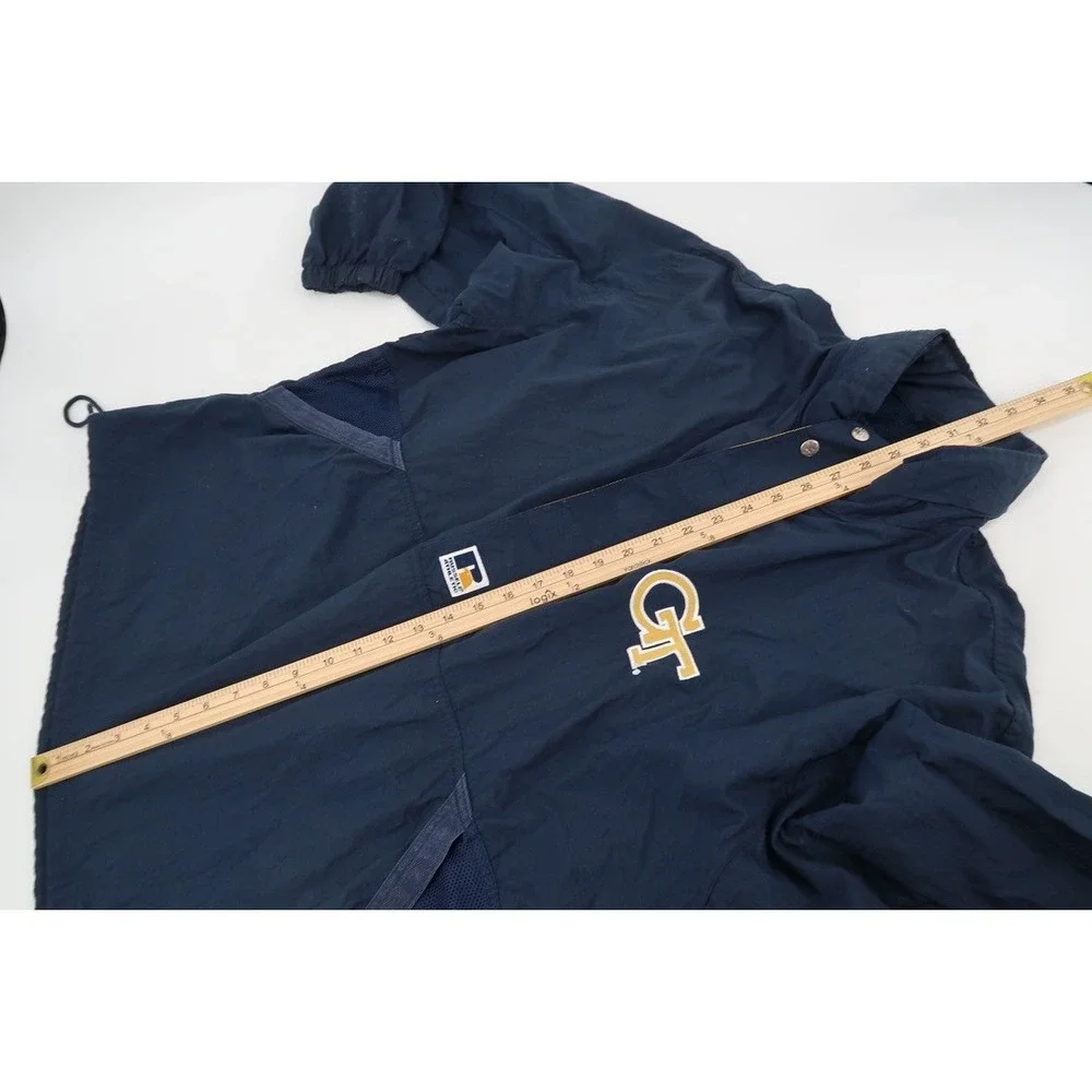 Vintage 90s Georgia Tech‎ Mens Large 1/2 Zip Jacket Hood Russell Athletic Navy